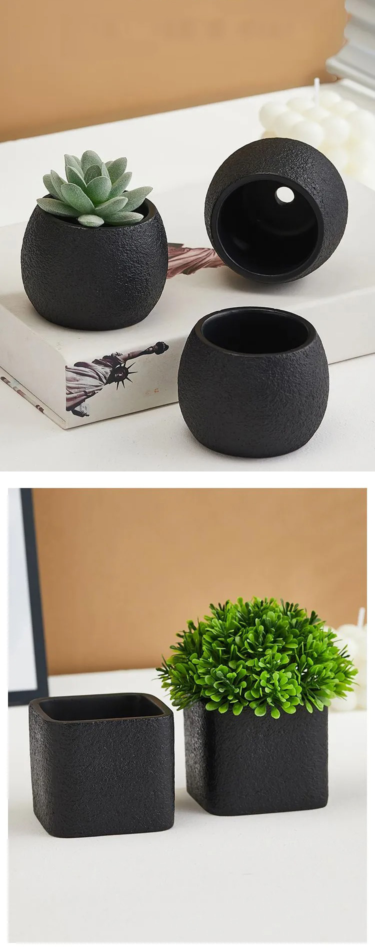 modern nordic minimalist succulent pots set small textured black planters
