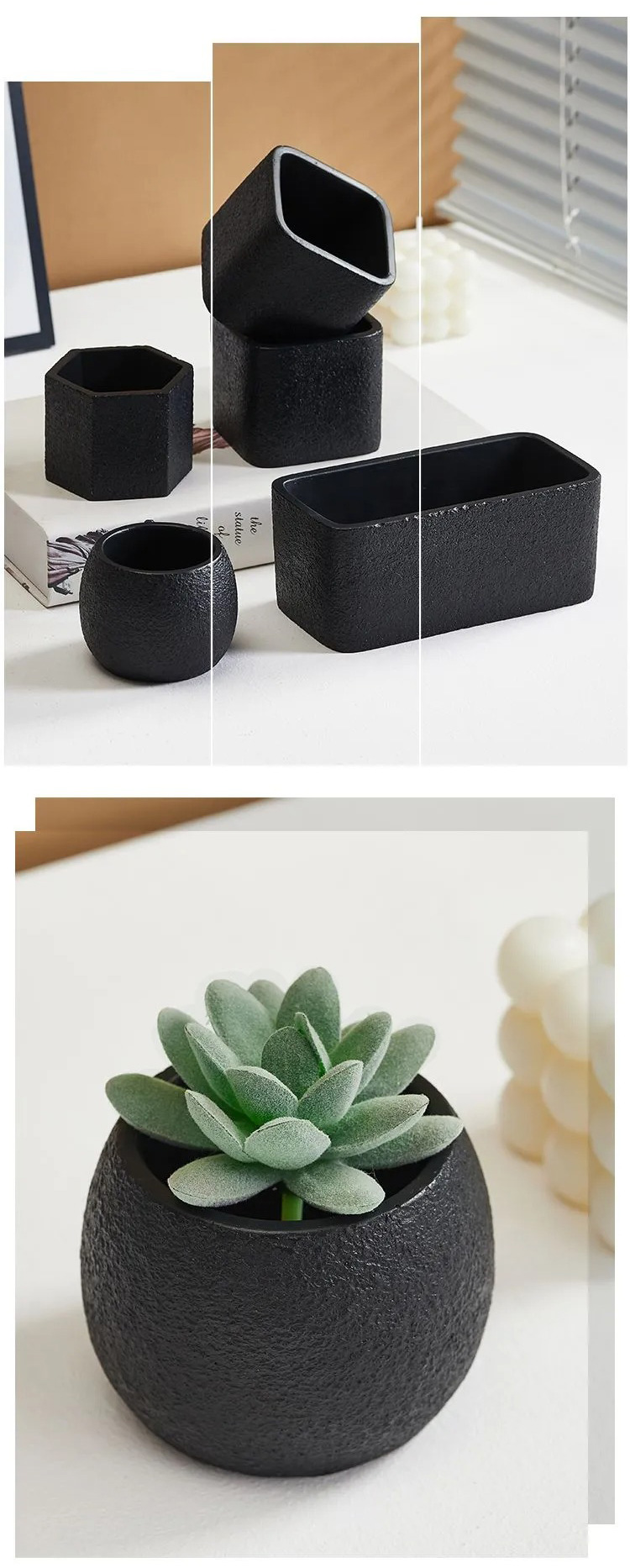 modern nordic minimalist succulent pots set small textured black planters