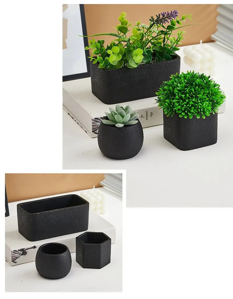 modern nordic minimalist succulent pots set small textured black planters