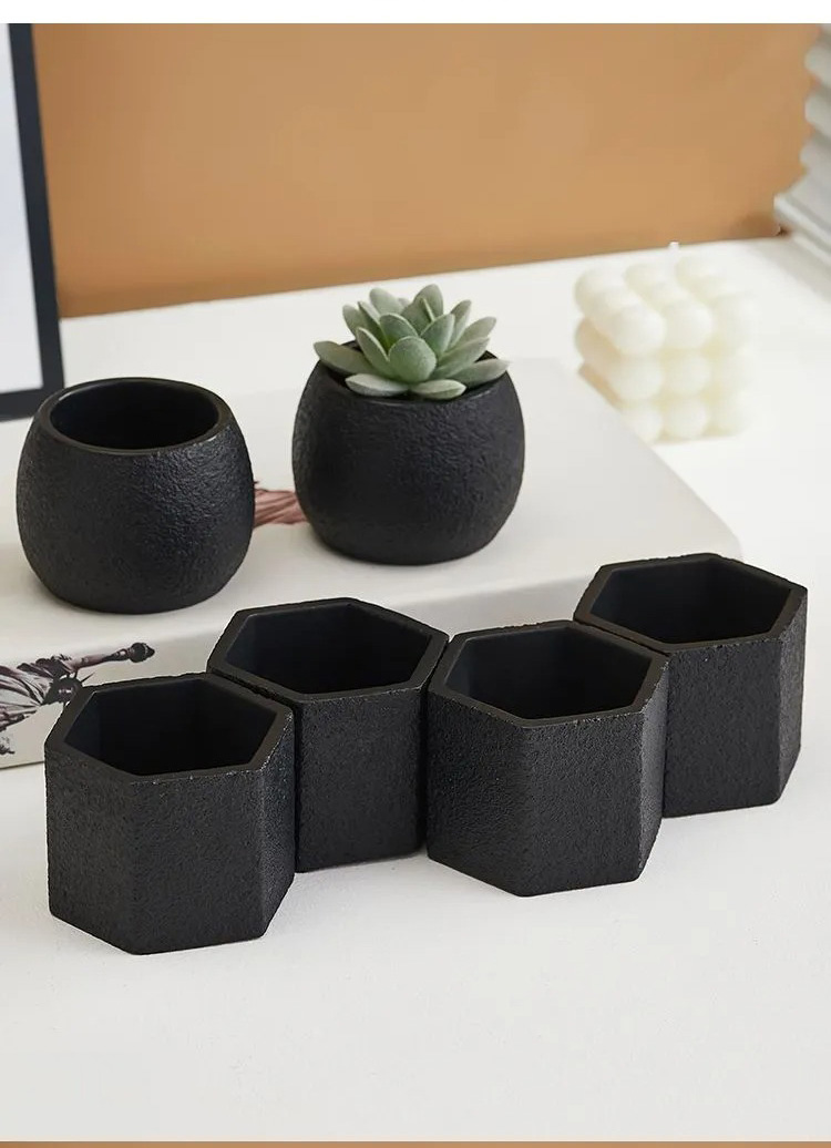 modern nordic minimalist succulent pots set small textured black planters