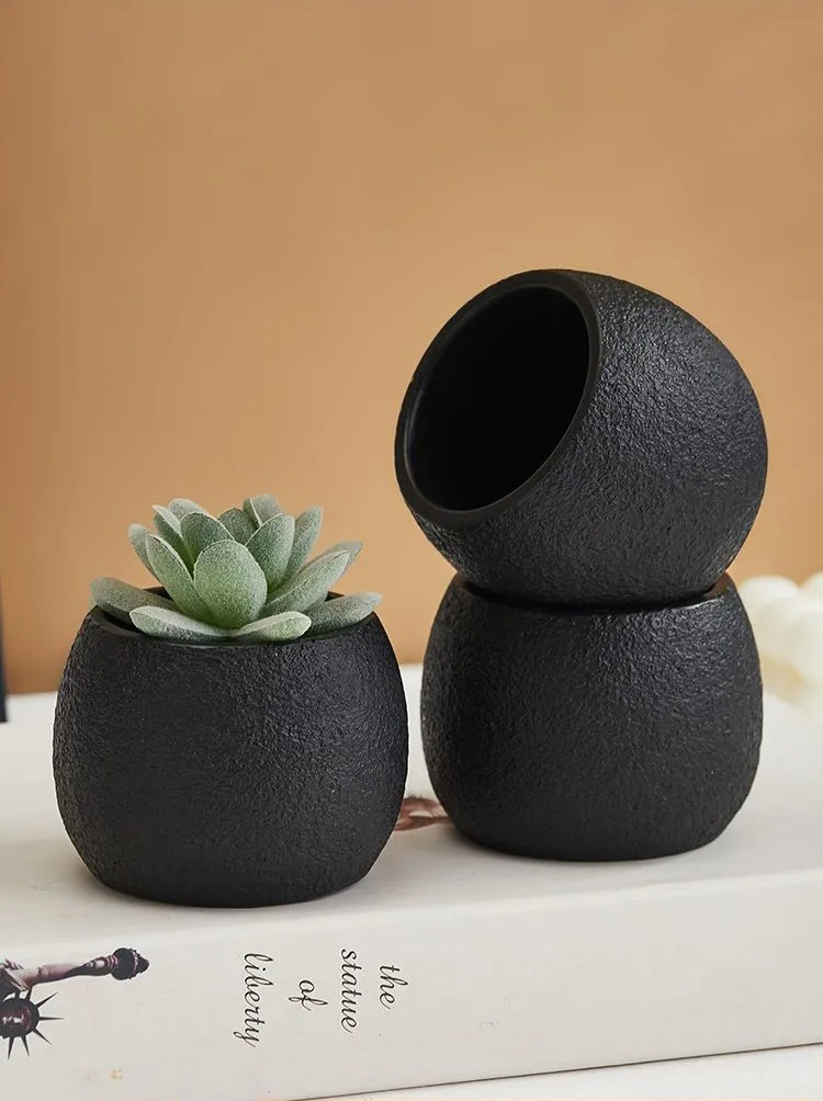 modern nordic minimalist succulent pots set small textured black planters