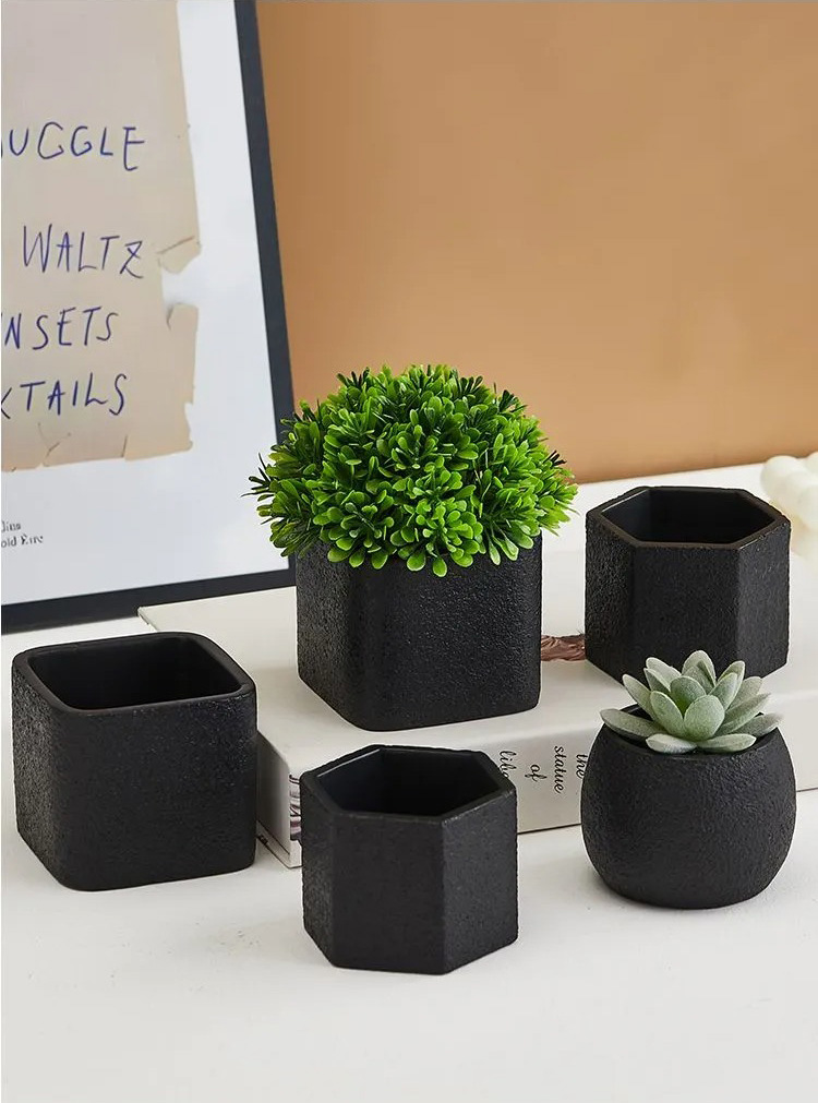 modern nordic minimalist succulent pots set small textured black planters