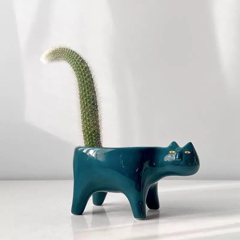 cute ceramic cat planter for succulents