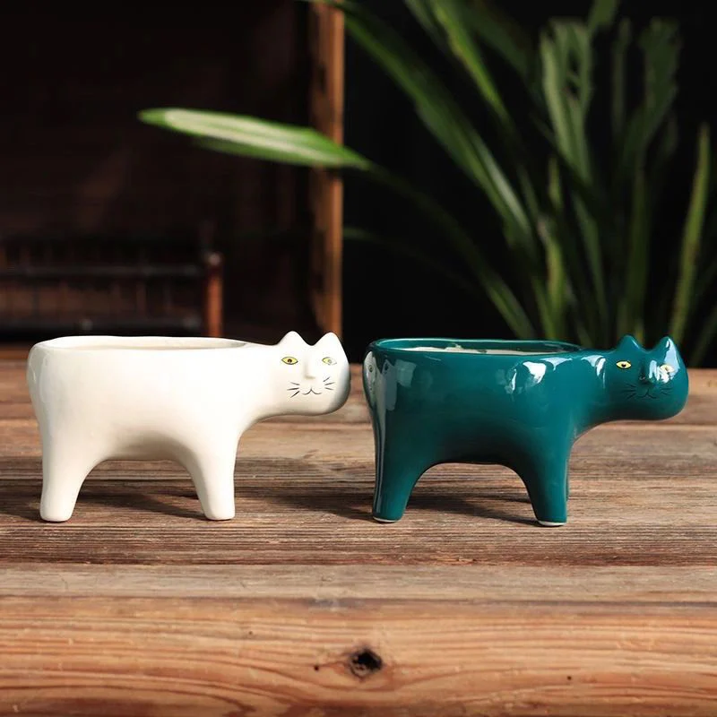 cute ceramic cat planter for succulents