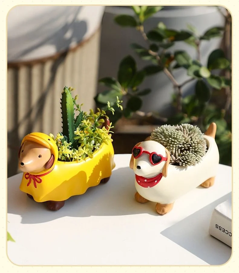 cute dachshund resin succulent planter pot