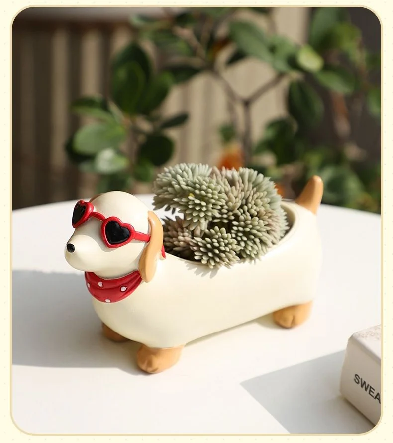 cute dachshund resin succulent planter pot