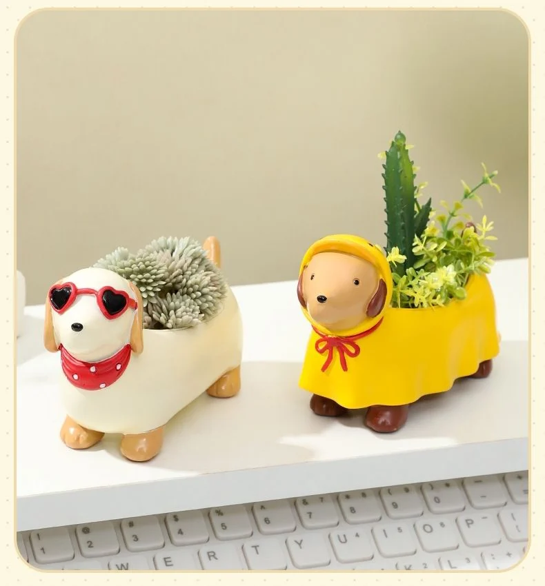 cute dachshund resin succulent planter pot