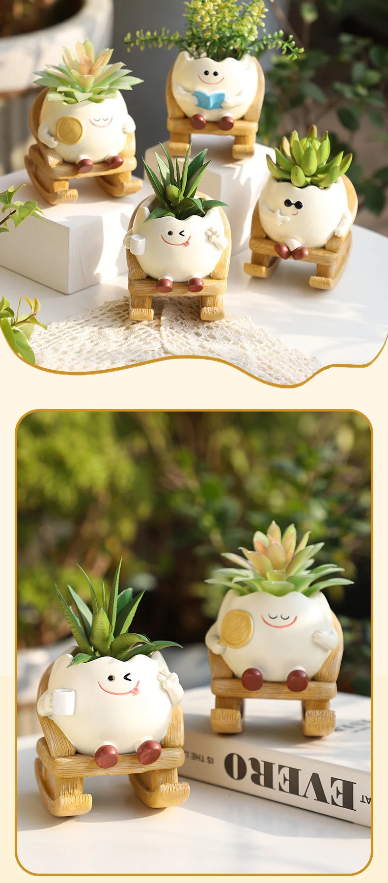 cute egg rocking chair resin succulent planter for desktop