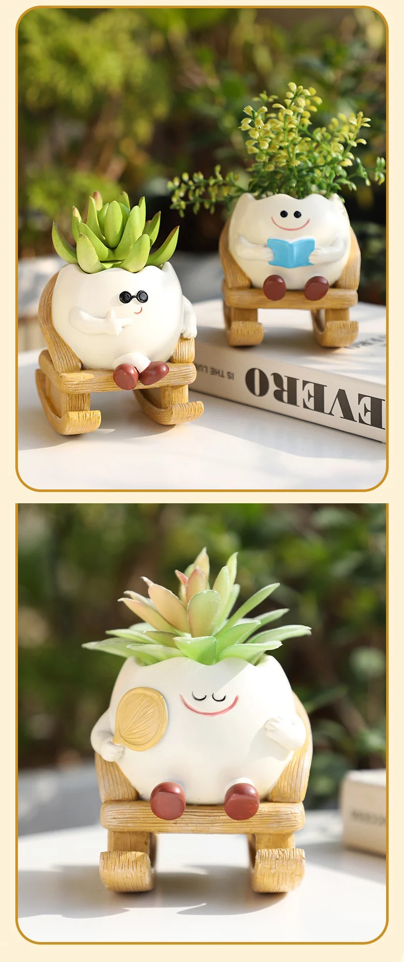 cute egg rocking chair resin succulent planter for desktop