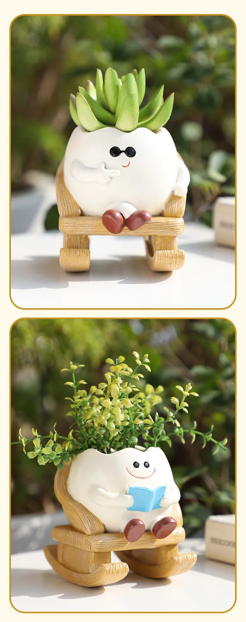 cute egg rocking chair resin succulent planter for desktop