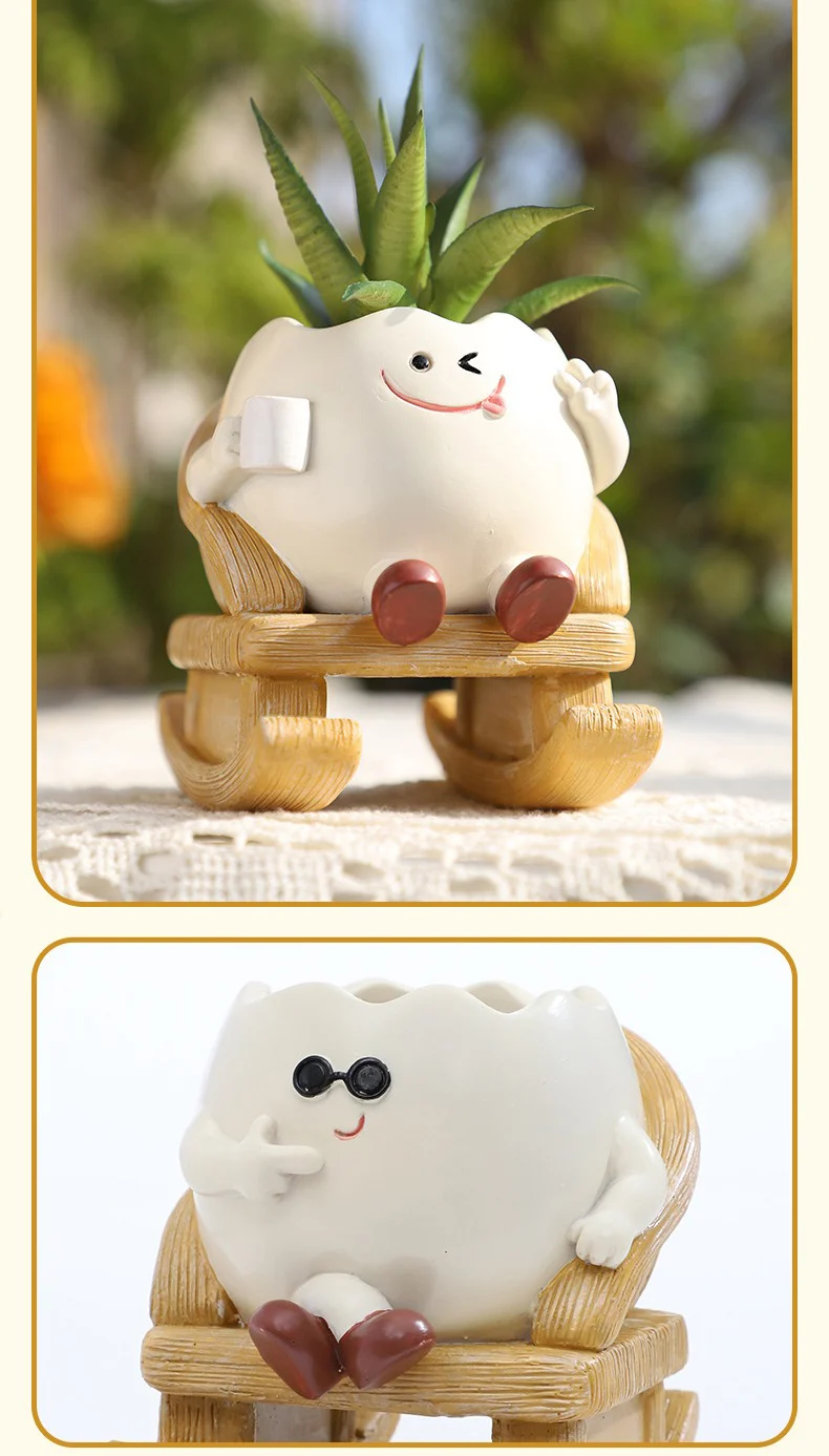 cute egg rocking chair resin succulent planter for desktop