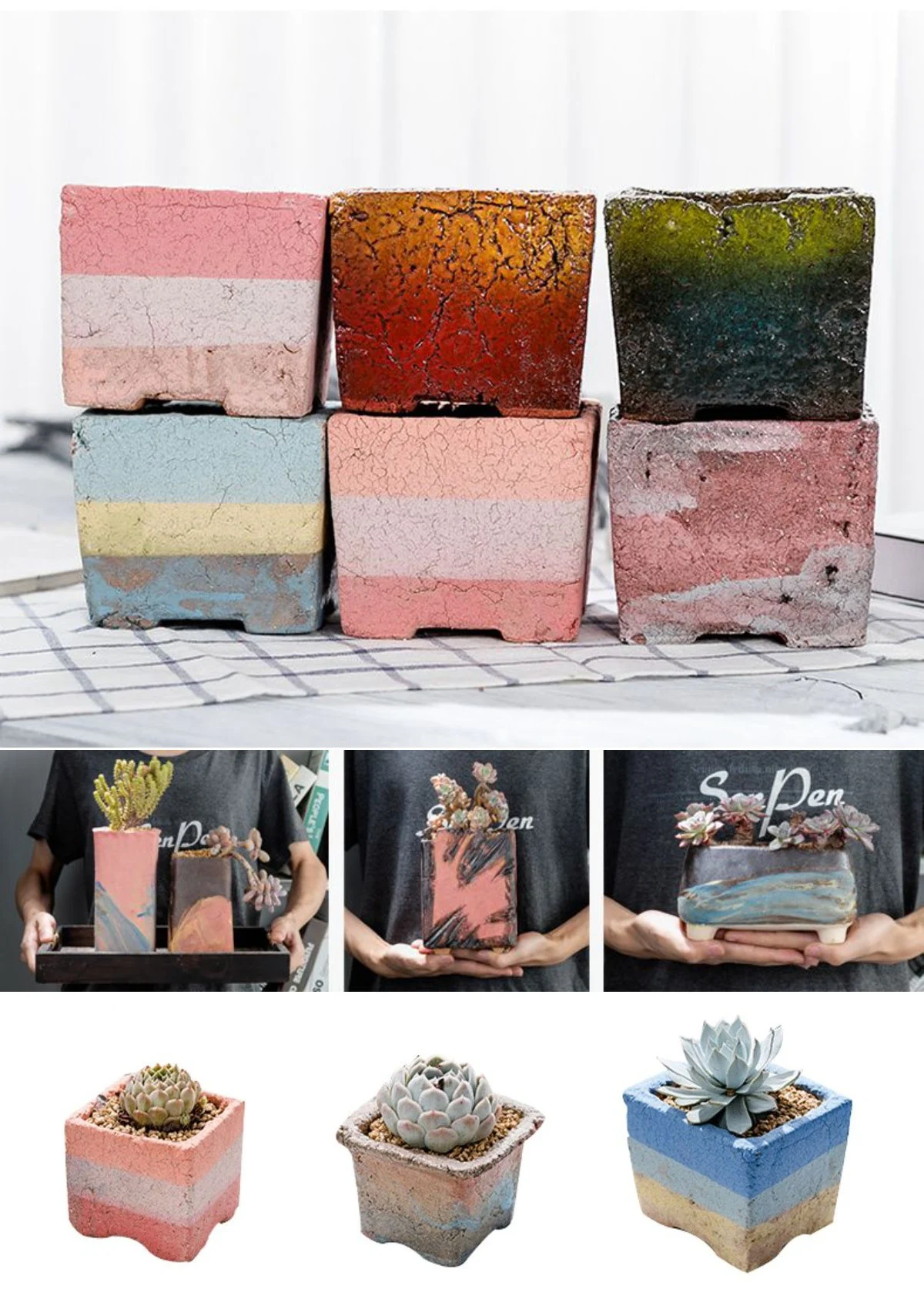 gradient square ceramic succulent planter