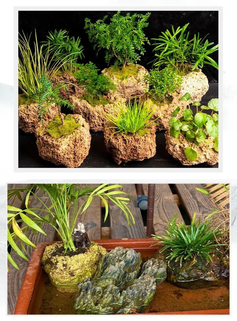 natural porous stone planter hand carved bonsai pot