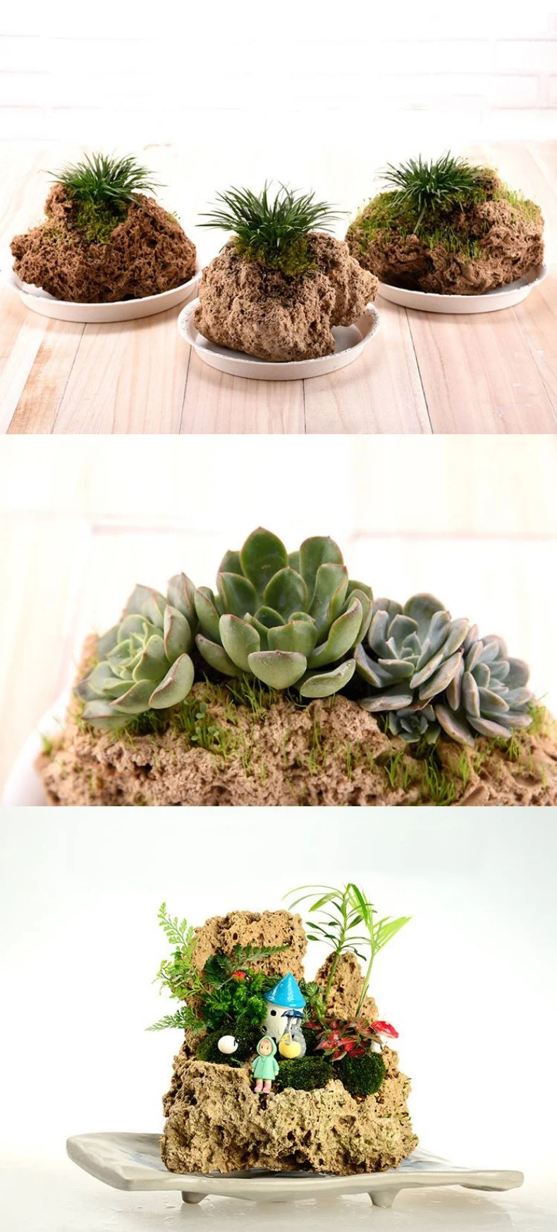 natural porous stone planter hand carved bonsai pot