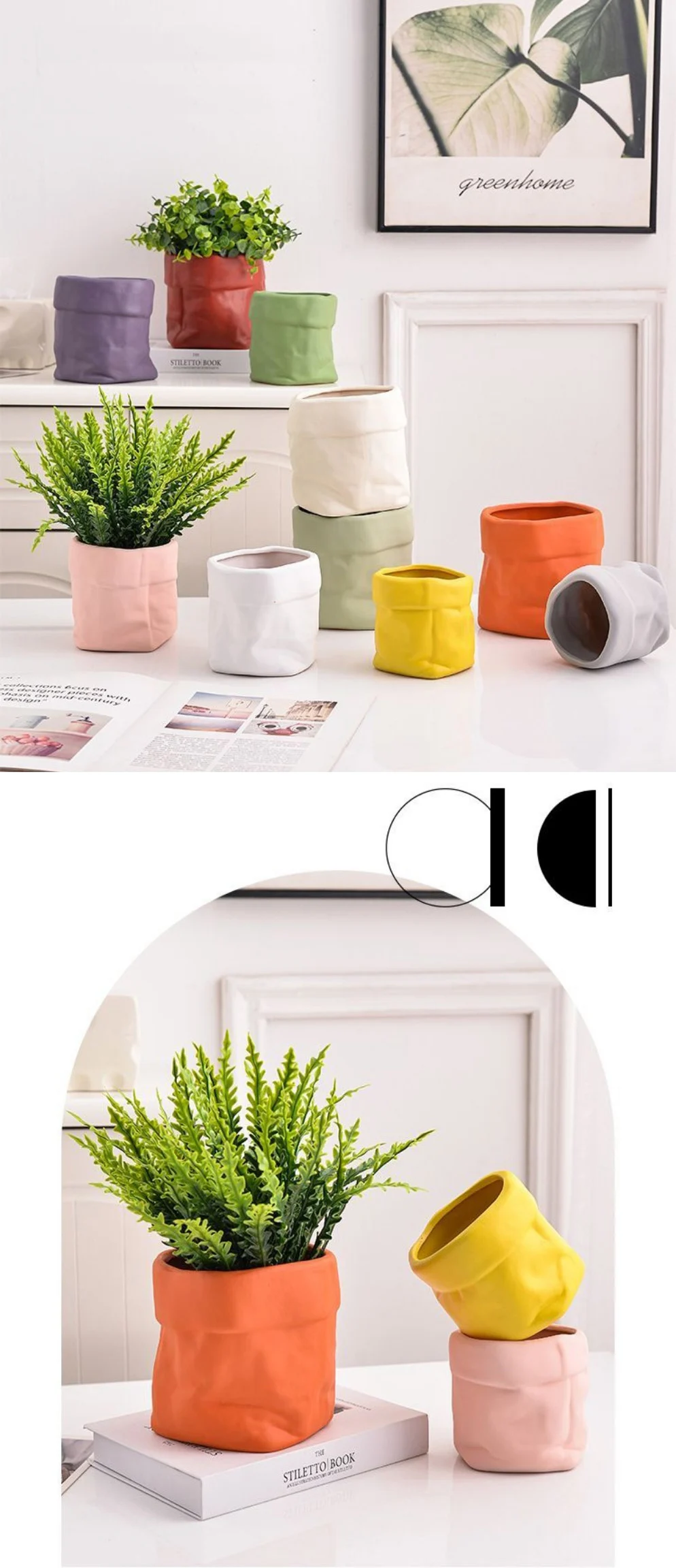 creative ceramic paper bag shaped planter for succulents
