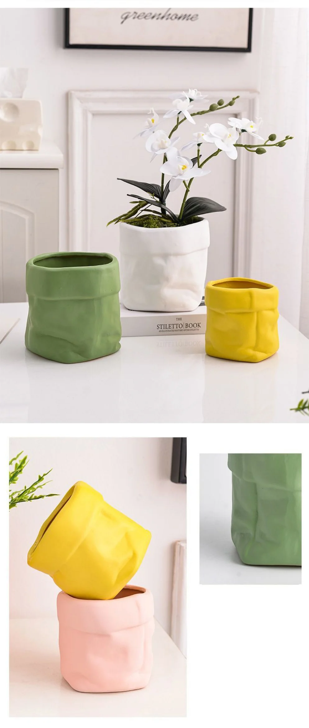 creative ceramic paper bag shaped planter for succulents