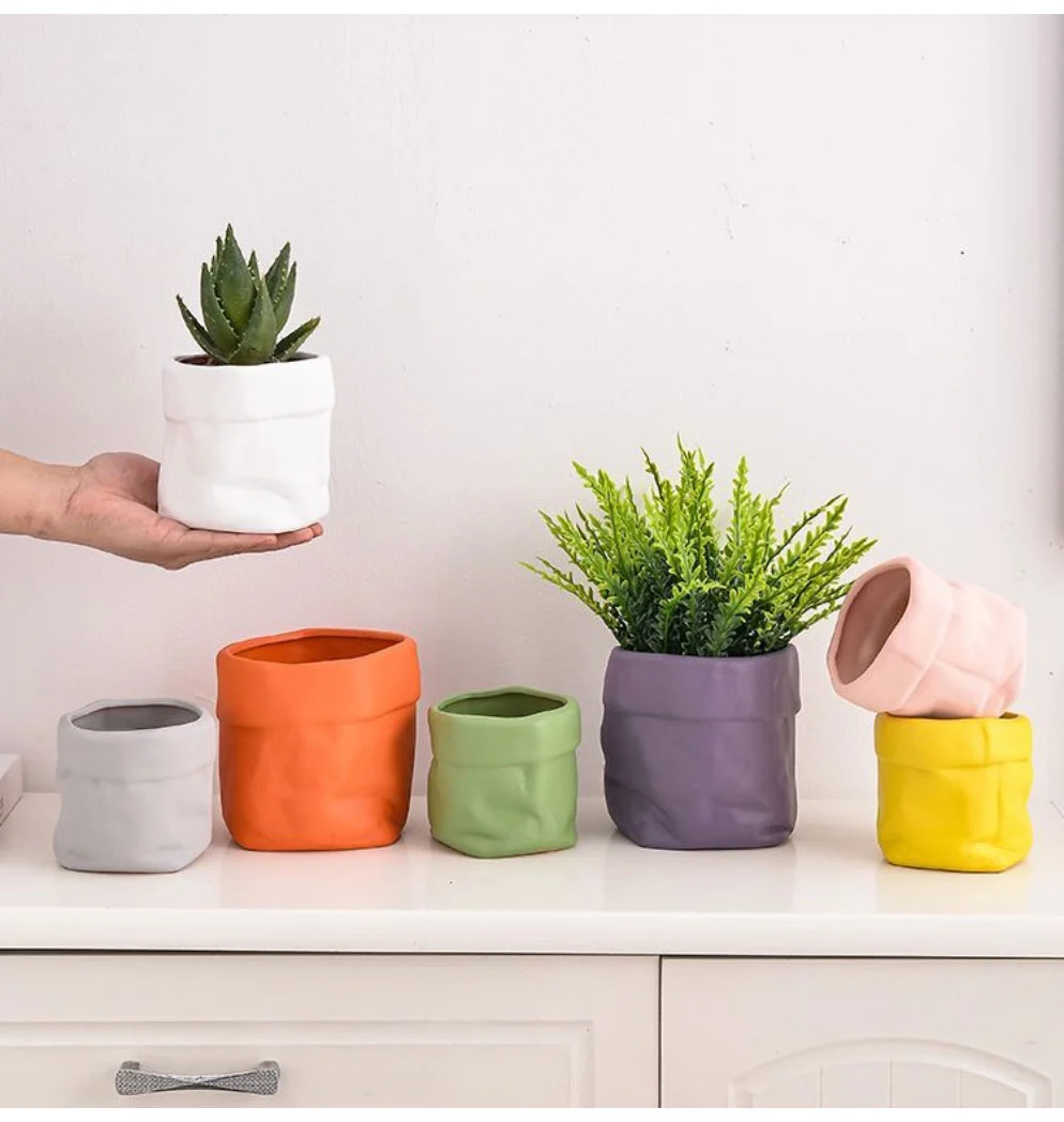 creative ceramic paper bag shaped planter for succulents
