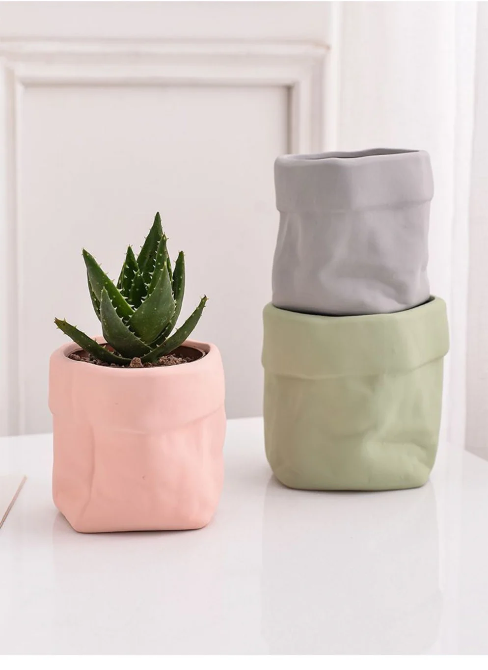 creative ceramic paper bag shaped planter for succulents