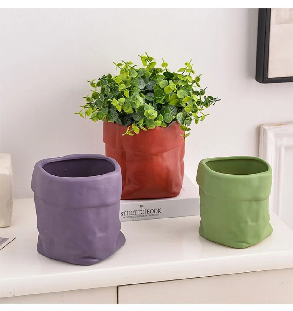 creative ceramic paper bag shaped planter for succulents