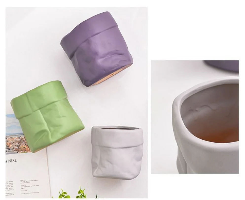 creative ceramic paper bag shaped planter for succulents