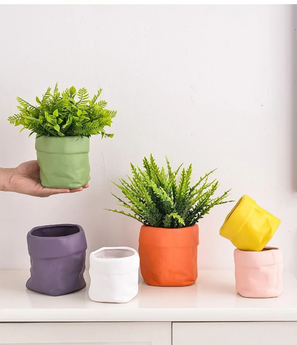 creative ceramic paper bag shaped planter for succulents