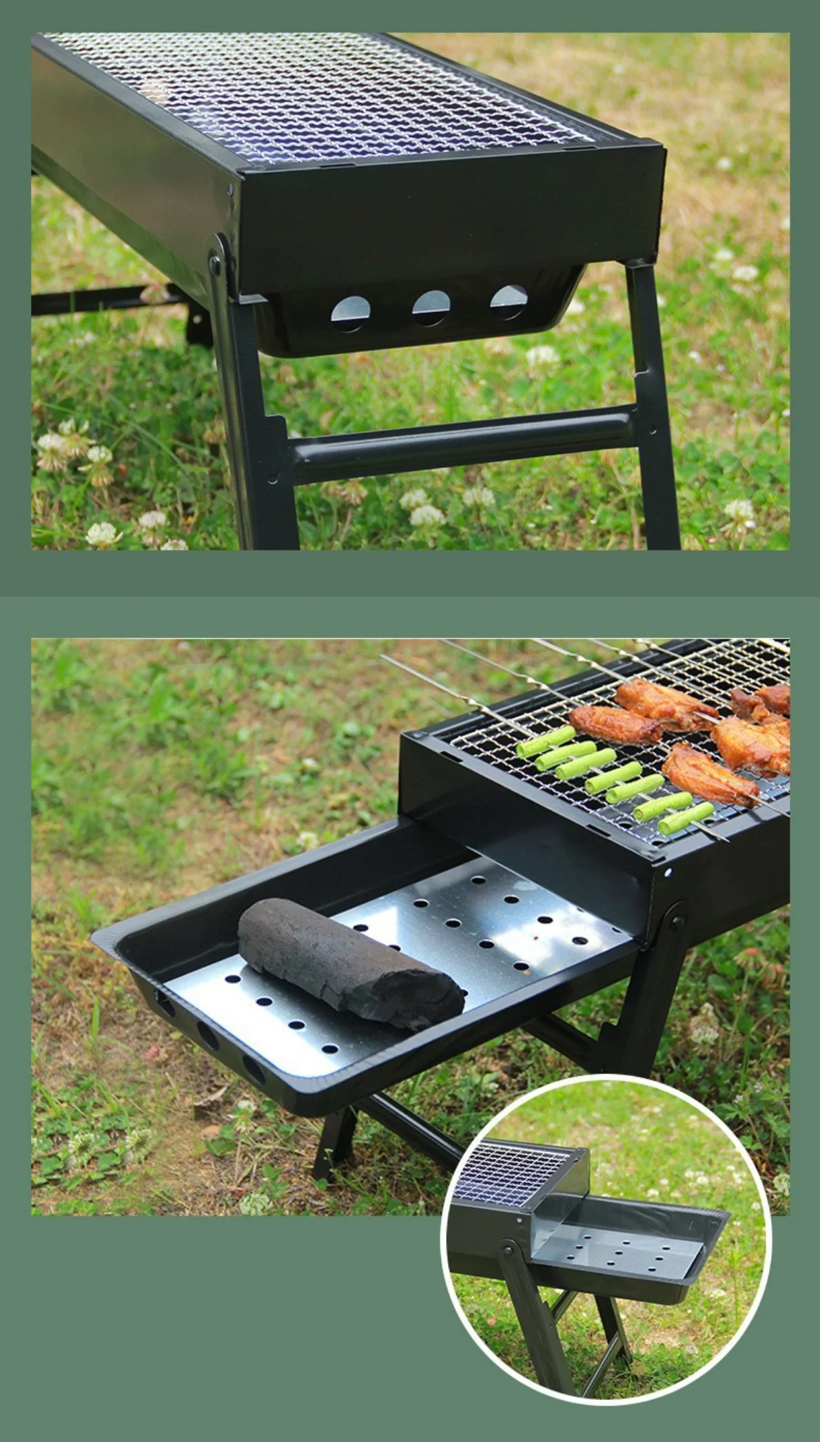 detail portable folding charcoal grill 04