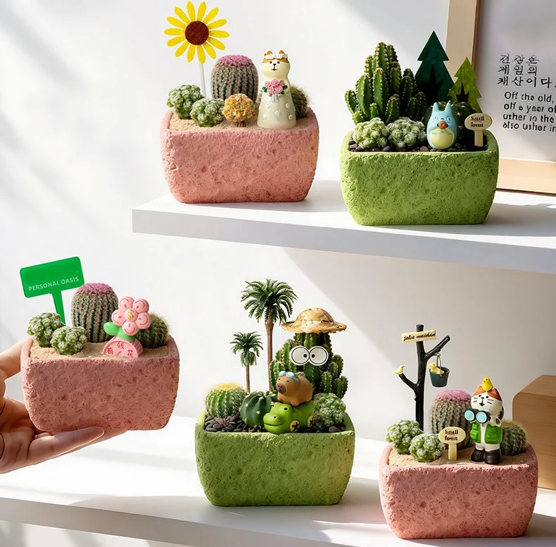 textured cement succulent planter for desktop mini garden