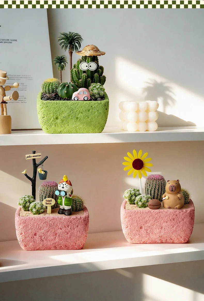 textured cement succulent planter for desktop mini garden