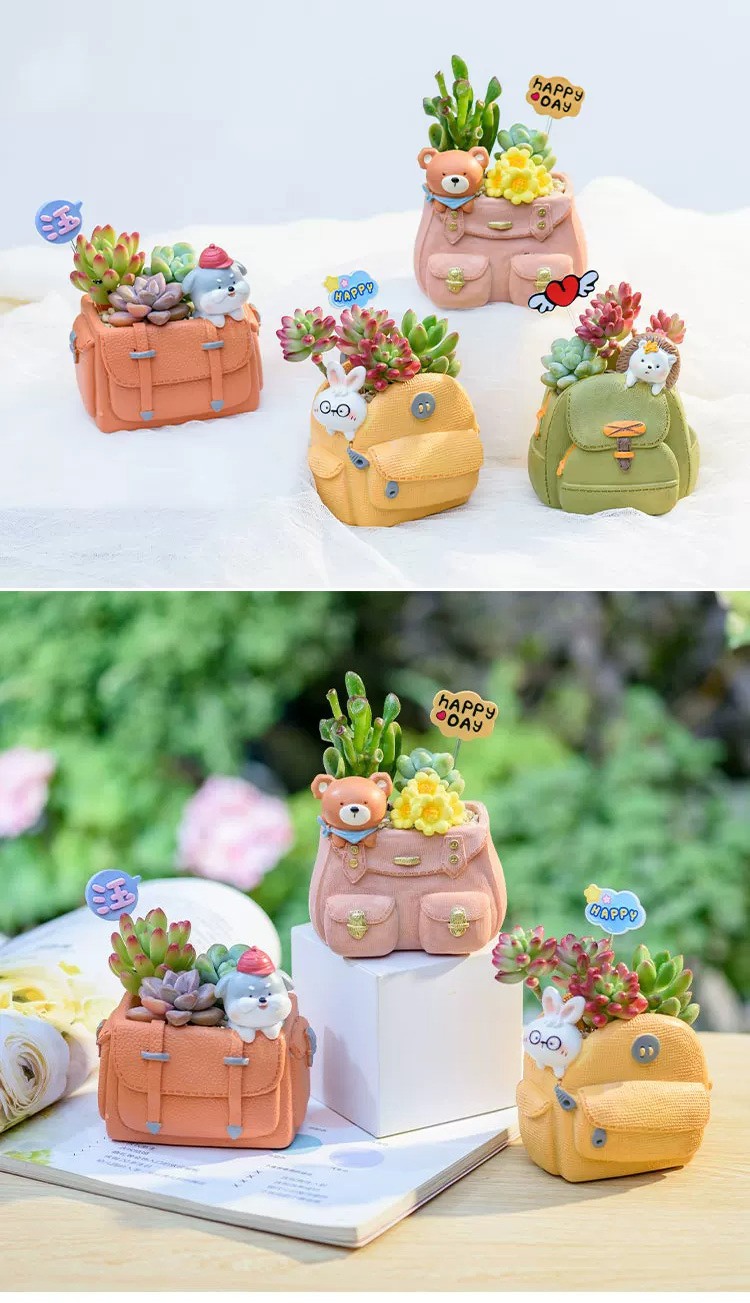 cute animal backpack succulent planters creative decorative resin pots