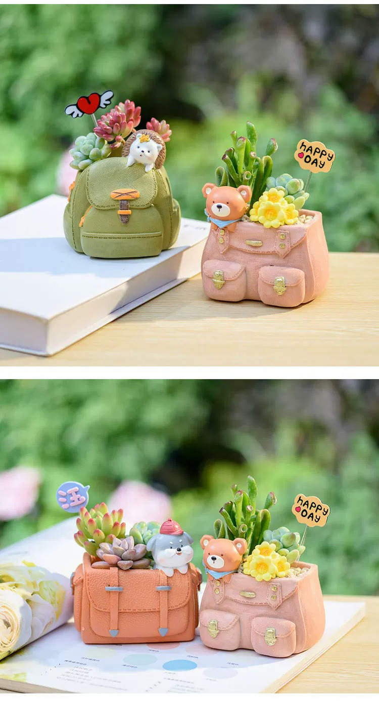 cute animal backpack succulent planters creative decorative resin pots