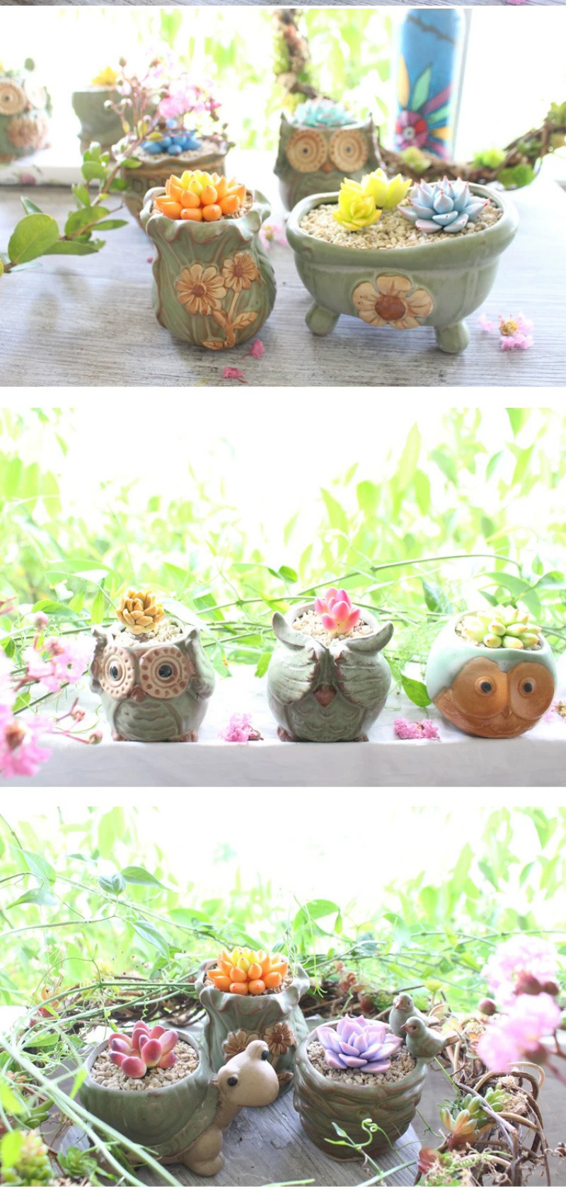 cute animal ceramic succulent planters: vintage owl & turtle pots