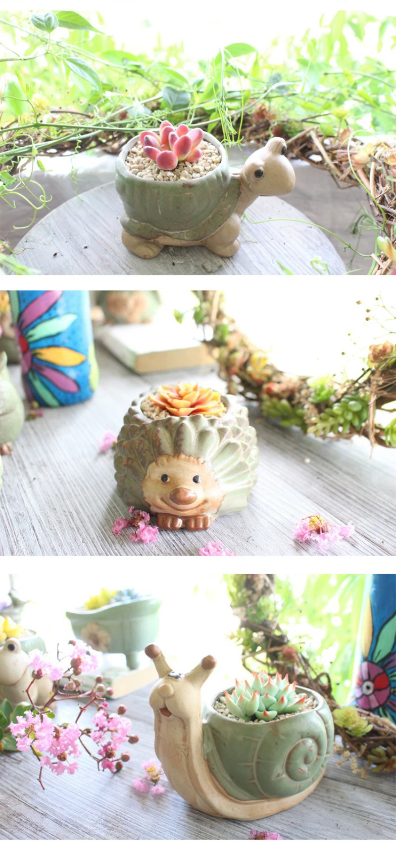 cute animal ceramic succulent planters: vintage owl & turtle pots