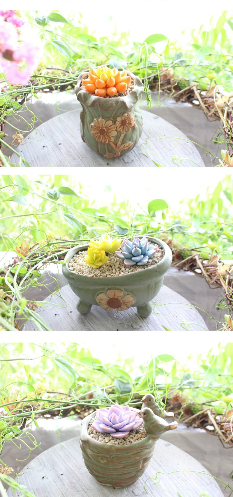cute animal ceramic succulent planters: vintage owl & turtle pots