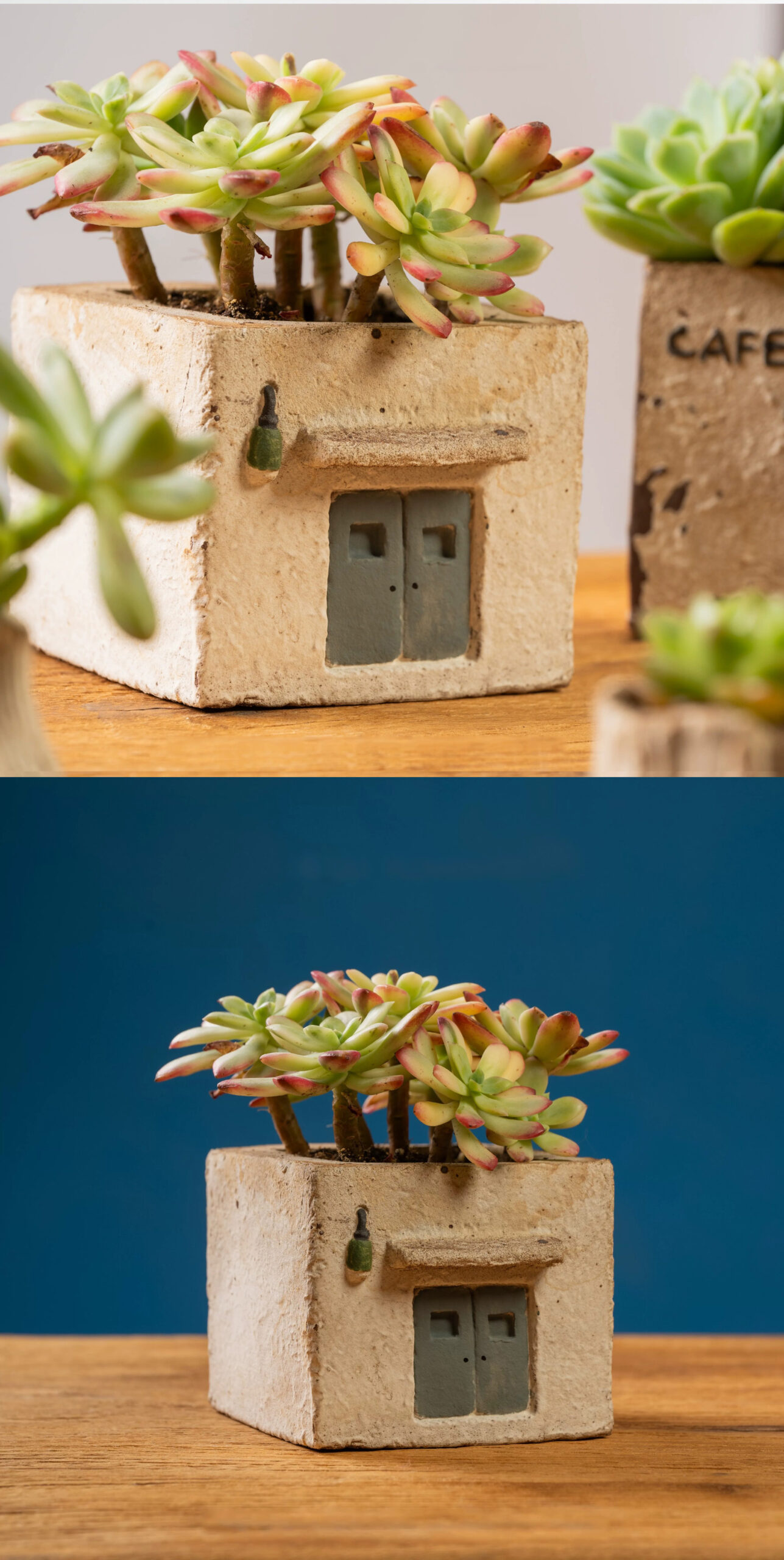 handmade ceramic cafe house succulent planter breathable indoor outdoor pot