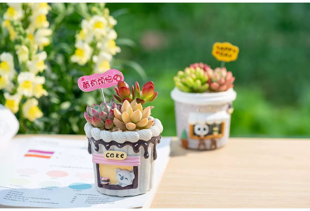adorable cartoon succulent planters: creative coffee cup desktop decor