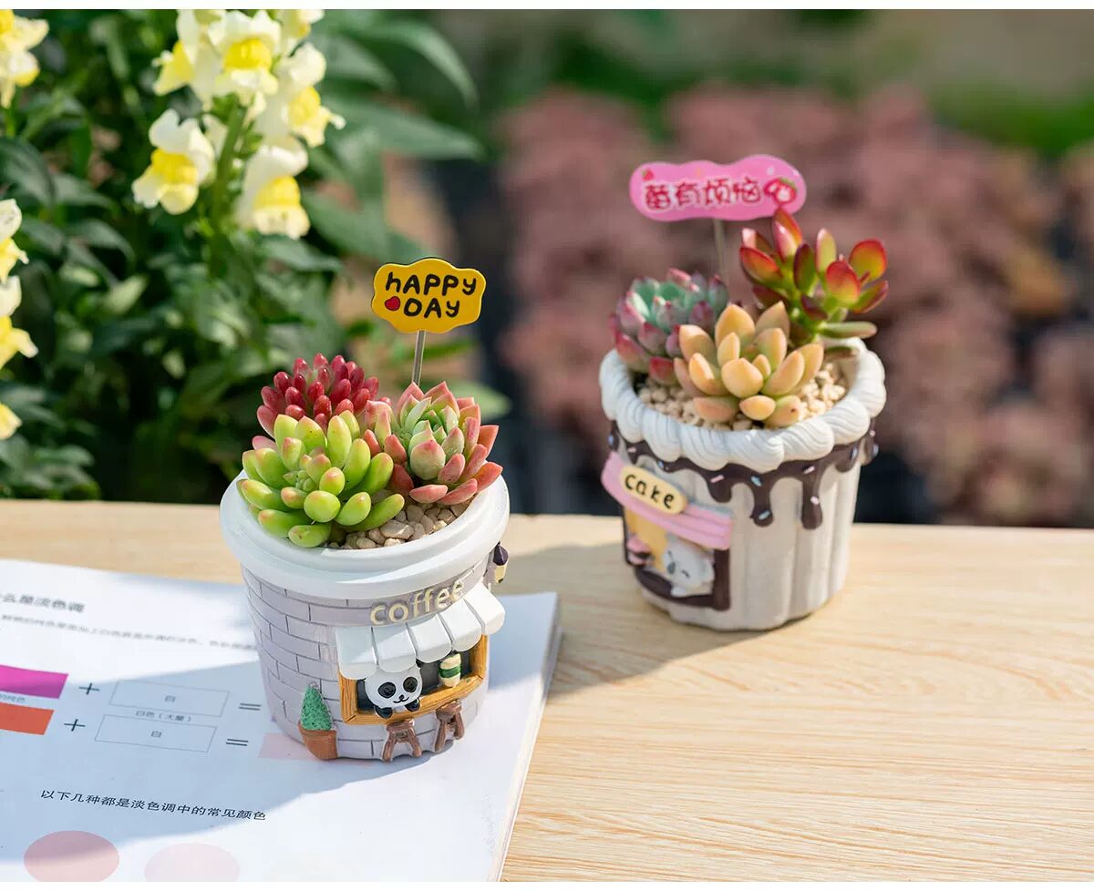 adorable cartoon succulent planters: creative coffee cup desktop decor