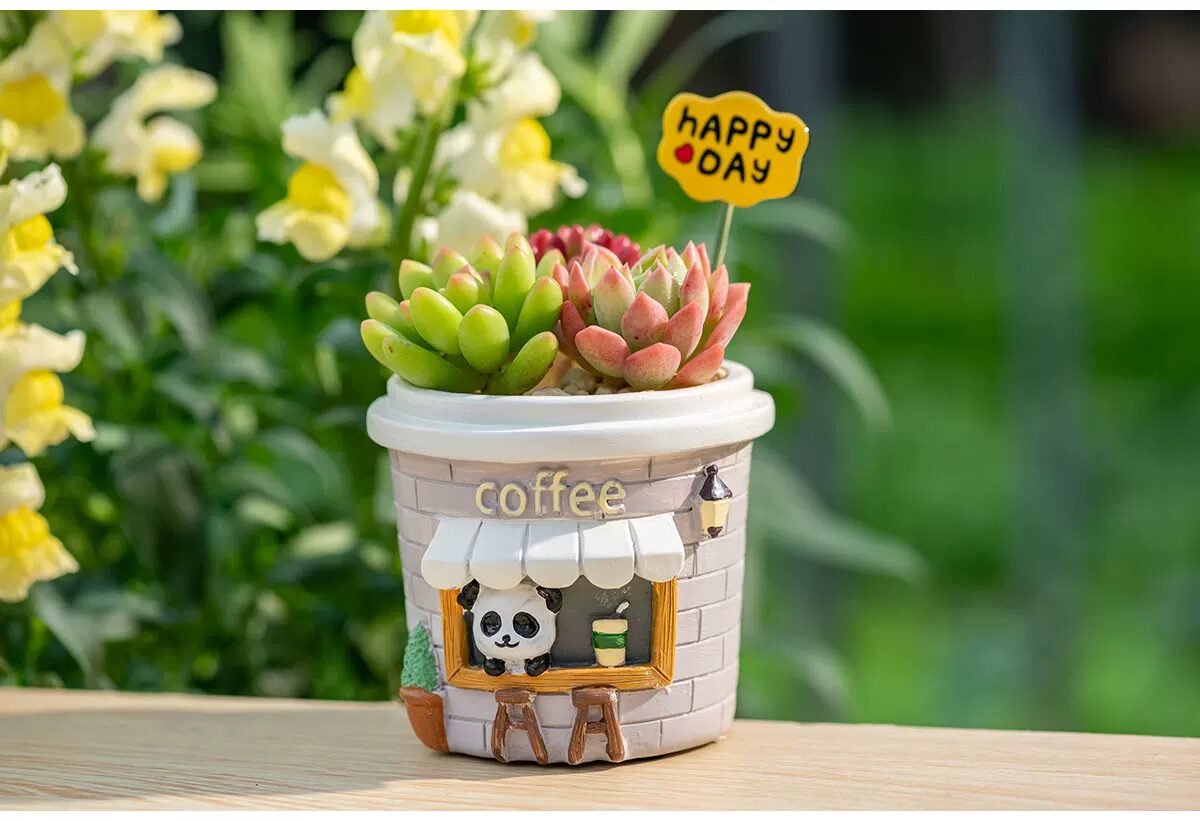 adorable cartoon succulent planters: creative coffee cup desktop decor