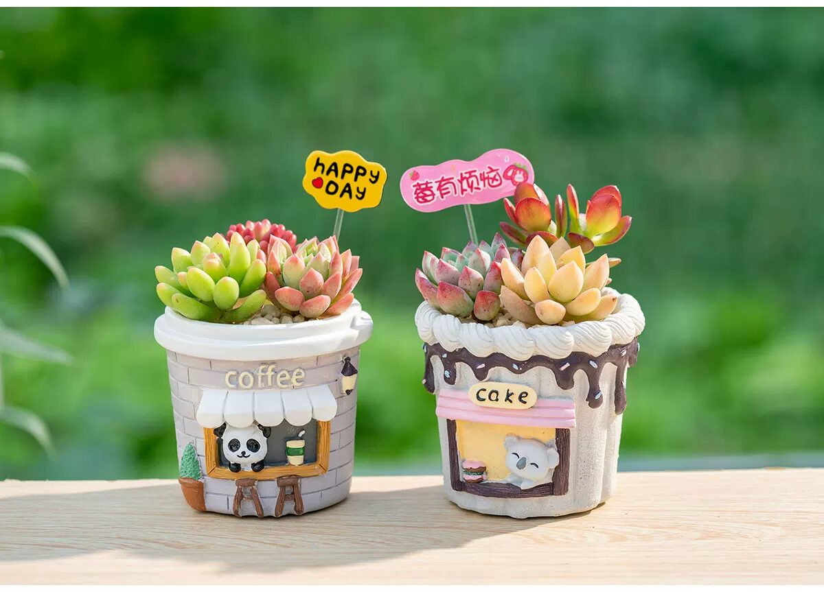 adorable cartoon succulent planters: creative coffee cup desktop decor
