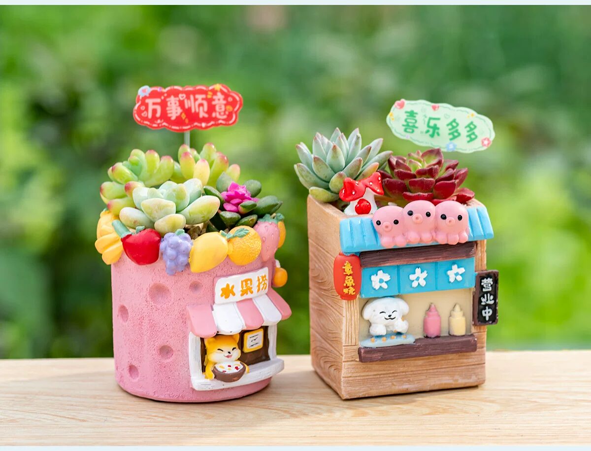 adorable cartoon succulent planters: creative coffee cup desktop decor