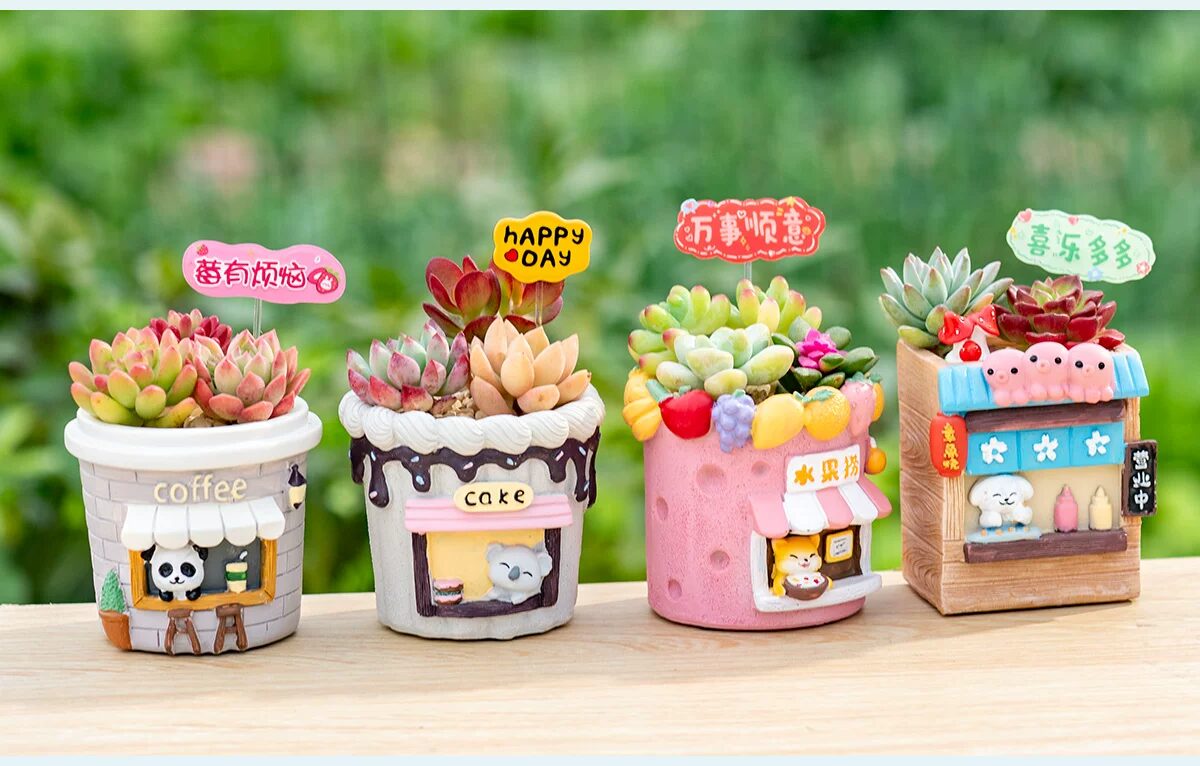 adorable cartoon succulent planters: creative coffee cup desktop decor