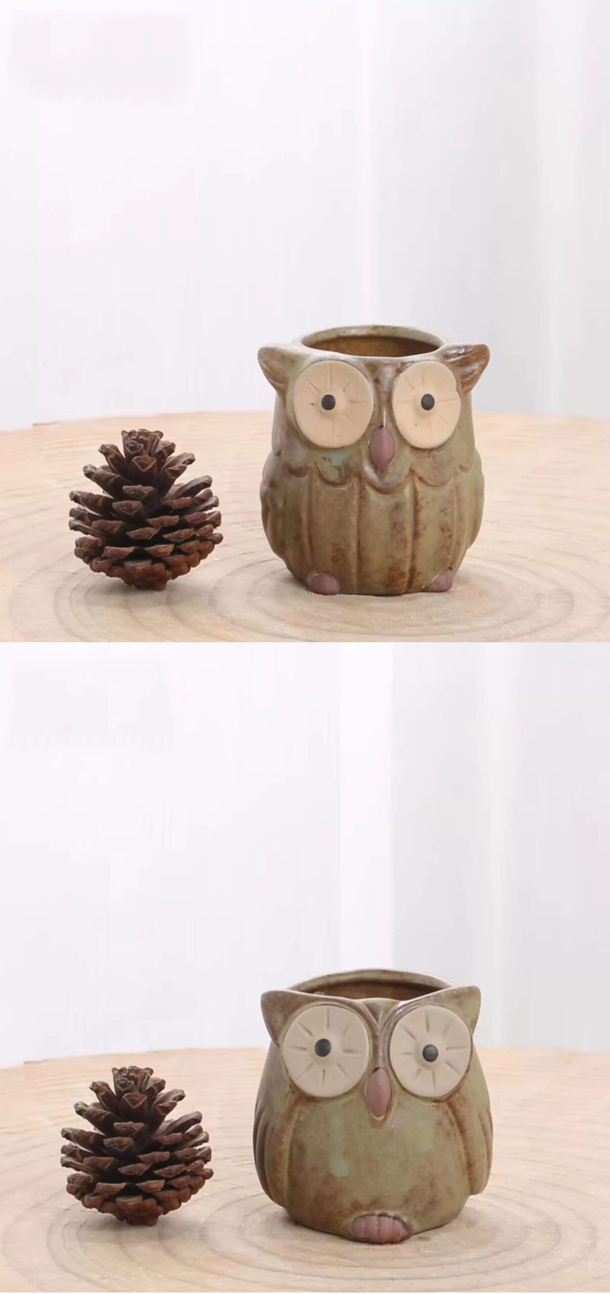 cute ceramic owl succulent planters with vintage kiln fired glaze