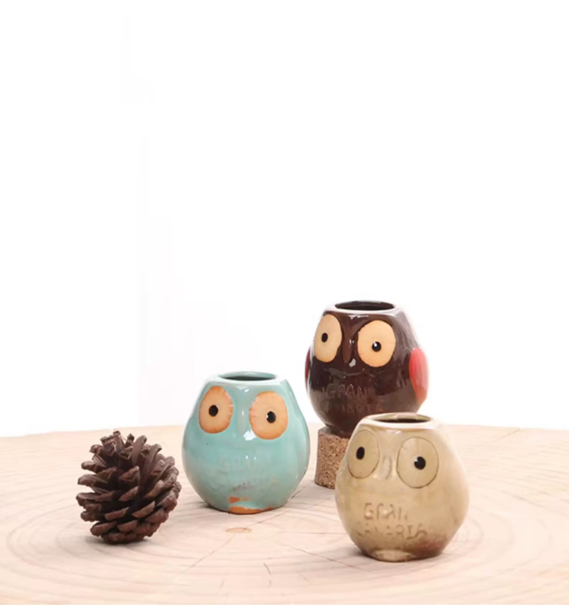 cute ceramic owl succulent planters with vintage kiln fired glaze