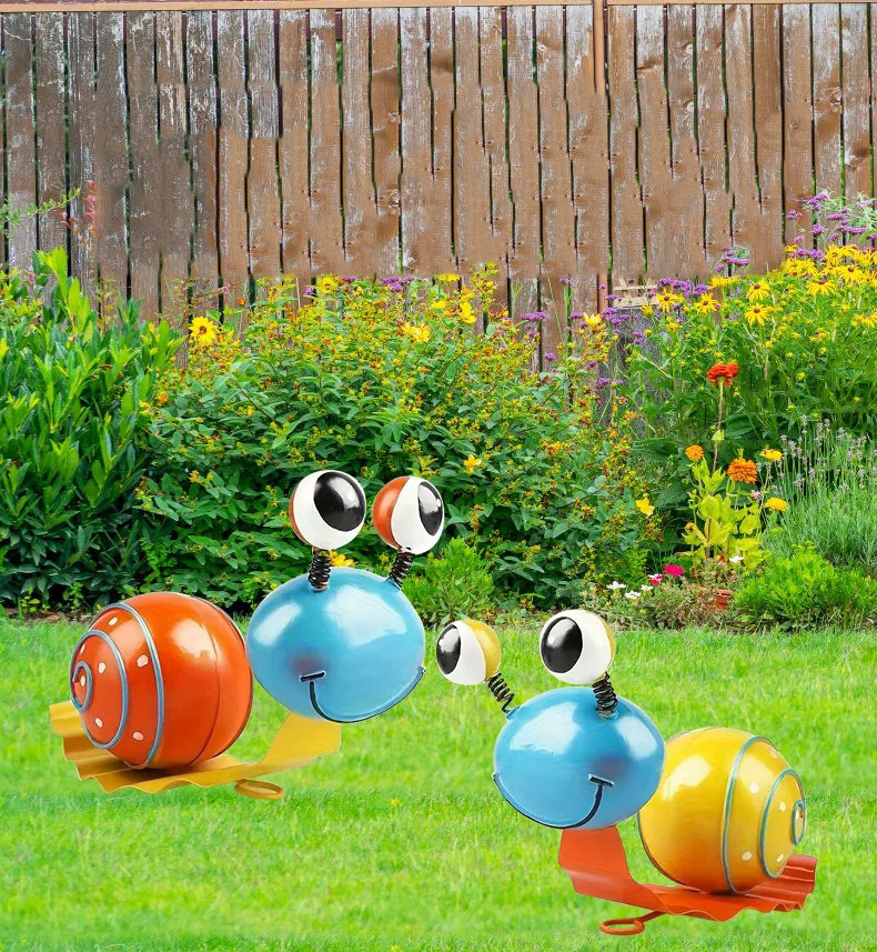 vibrant metal snail figurines whimsical outdoor garden & patio wall decor