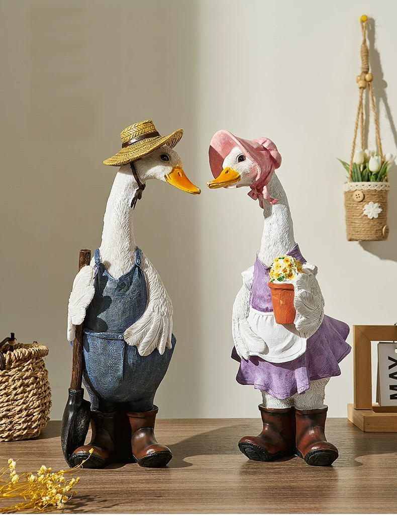 cute farmhouse duck couple figurines | rustic home & garden decor