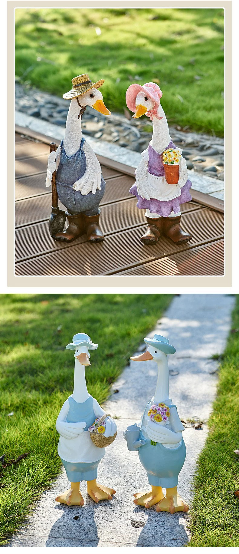 cute farmhouse duck couple figurines | rustic home & garden decor