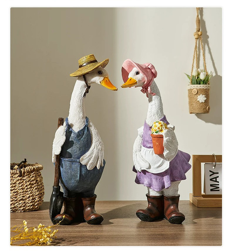 cute farmhouse duck couple figurines | rustic home & garden decor
