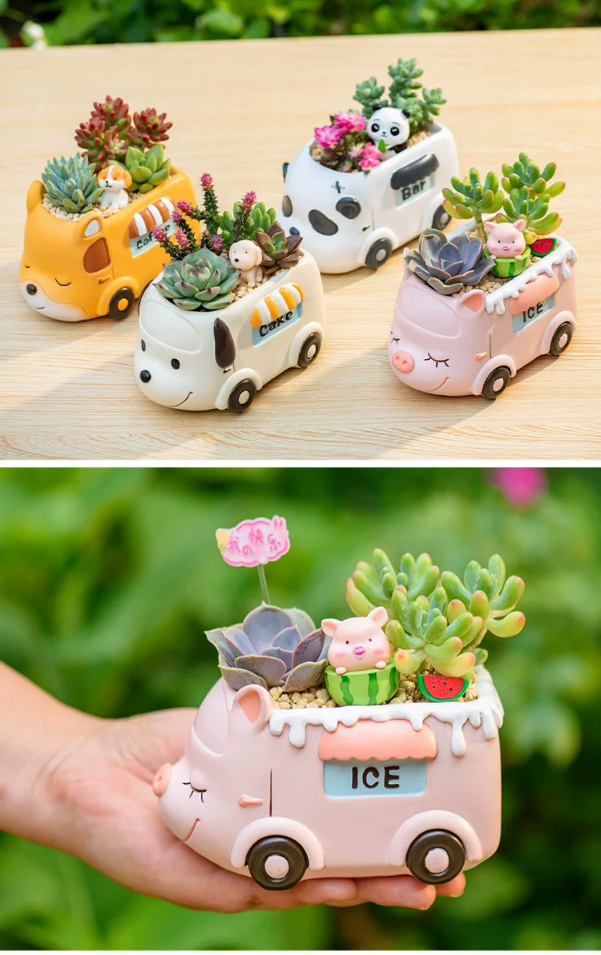 cute cartoon animal car succulent planters for kids room decor gift