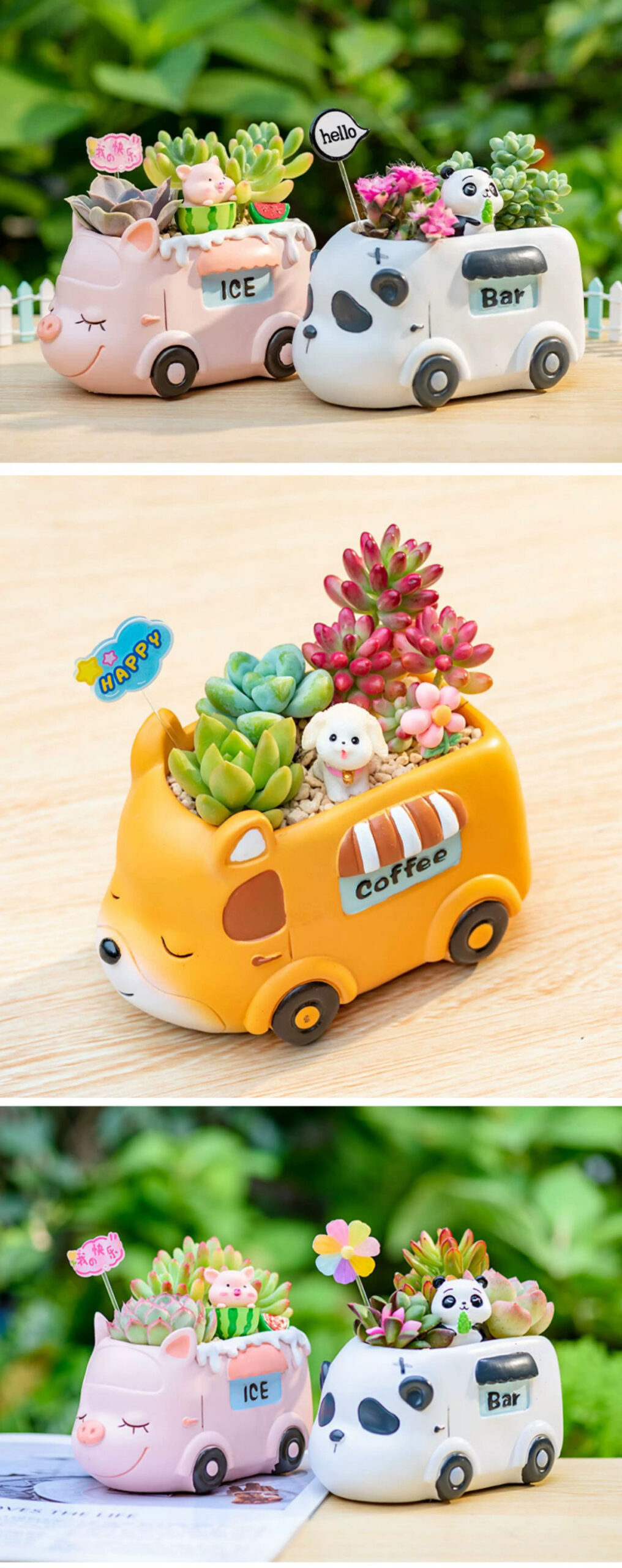 cute cartoon animal car succulent planters for kids room decor gift