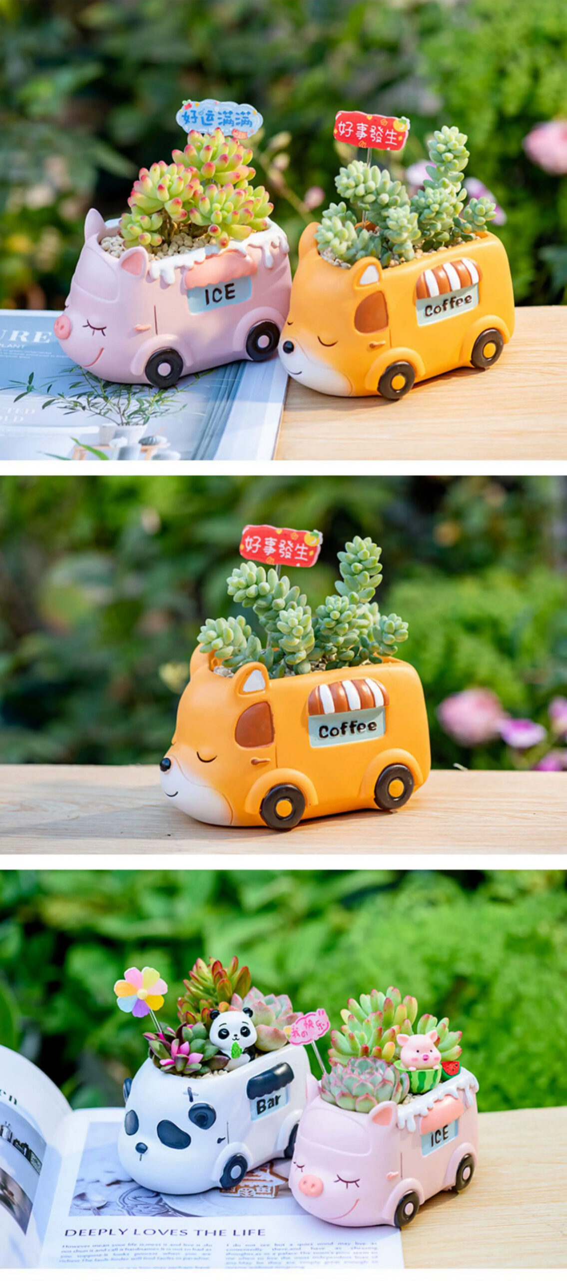 cute cartoon animal car succulent planters for kids room decor gift