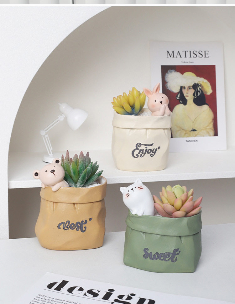 cute animal resin succulent planter pots nordic desktop decor gift